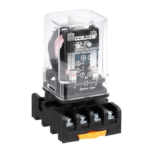 sourcing map DPDT Electromagnetic Power Relay, AC 220V Coil 10A 8 Pin MK2P-I Small Relay with Plug-in Terminal Socket Base 2NO 2NC JTX-2C