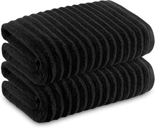 Towelogy Luxurious Hand Towels For Bathroom - Super Soft Bamboo & Cotton Blend Pack Of 2 Ultra Absorbent Hotel Quality Ribbed Bathroom Hand Towels Set 50x80cm (Black)