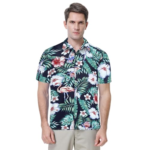 Camicia Hawaiana Uomo,T-Shirt Maglietta Uomo,Camicia Uomo Maniche Corte,Camicia Uomo Fantasia,Vacanze Estive Beach Casual Regular Fit Hawaii Camicia (IT, Testo, XL, Regular, Regular, Verde Chiaro)