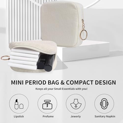 Image of Sanitary Napkin Storage Bag, Preppy Corduroy Period Bag for Women, Cute Portable Period Pouch with Zipper, Sanitary Pads Bag Tampons Holder for Purse, First Period for Women Ladies