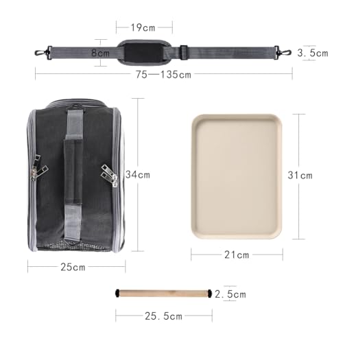 Image of Small Bird Travel Carrier Cage Portable Bird Parrot Parakeet Cockatiel Travel Carrier Bag Lightweight Birds Backpack with Standing Perch and Stainless Tray for Vet Visit Side Access Window