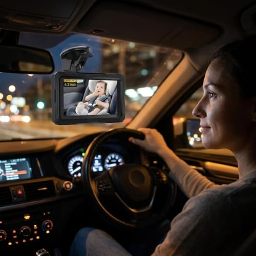Baby Car Mirror Camera with 4.3" 1080P Full HD IPS Display, Infrared Night Vision Car Seat Monitor — See Baby Clearly Day & Night, 1-Minute Install, Fits All Cars by Generic - Used condition - Image 4