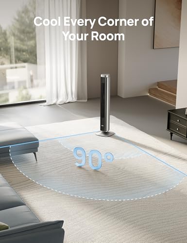 Image of DREO Tower Fan for Bedroom, Standing Oscillating Fan with 40ft Far Airflow, 20dB Quiet, 12 Speeds, 28ft /s Velocity, Smart Control, DC Motor, 42 inch, 90 Oscillation, 4 Modes, 12H Timer, Pilot Pro S