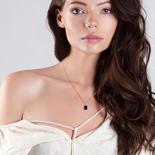 Sapphire Necklaces 14K Gold Dainty Rectangle Necklace Birthstone Navy Blue Pendant Necklaces for Women3