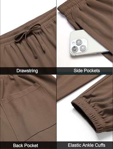 COOFANDY Men's Waffle Jogger Lightweight Drawstring Casual Pants Slim Fit Jogger Sweatpants with Pockets Brown
