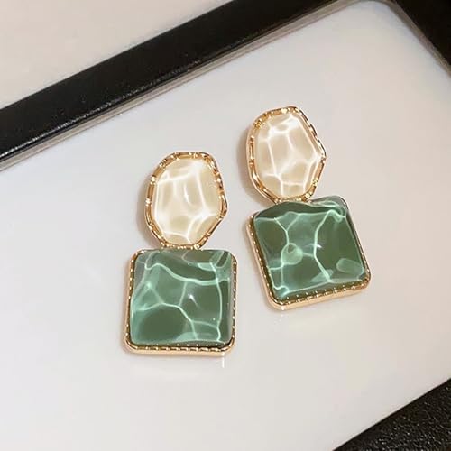 Green Geometric Statement Earrings for Women Unique Dangle Earrings Large Drop Earrings Gold Stud Earring Prom Jewelry for Women3