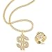 Catena Placcata Oro Hip-Hop, Catena Placcata Rapper, Anello Placcato Hip-Hop, Catena Collana Pendente con Simbolo del Dollaro, Catena Pendente Oro US Dollaro, Accessori Rapper Hip-Hop
