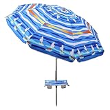 Jihfmo 7ft Beach Umbrella with Built-in Table Tray，UPF 50+ beach umbrellas for sand heavy duty wind portable, Windproof Outdoor Shade Umbrella for Patio Garden (Summer Sailboat)