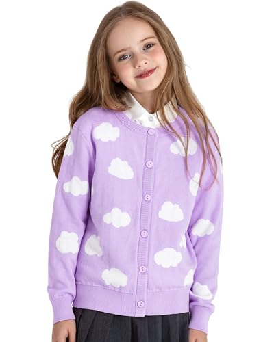 Image of BOBOYOYO Girls Cute Cardigan Cotton Girls Button Up Sweater Knit Jacket | Long Sleeve Crew Neck Kawaii Clothes for Casual School Wear