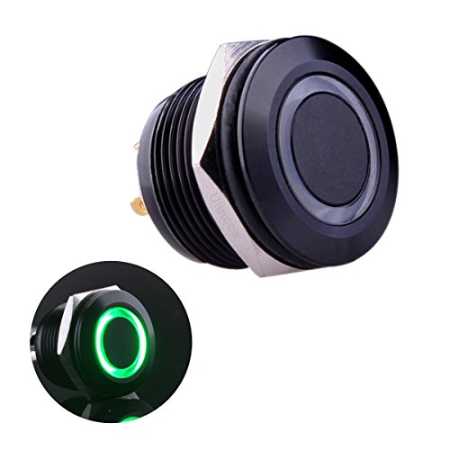 Ulincos® Momentary Pushbutton Switch U19D1 1NO SPST Black Metal Shell with Green LED Ring Suitable for 19mm 3/4