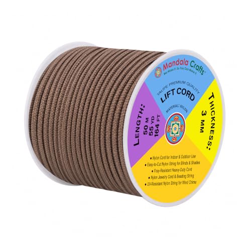Mandala Crafts 3mm Taupe Blind Strings Lift Shade Cord, 55 Yards