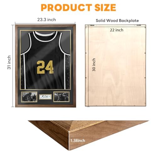 Jersey Frame Display Case Jersey Shadow Box with 98% UV Protection Acrylic,Two Photo Frame One Signature for XL Baseball Basketball Soccer Hockey Sport Shirt and Uniform，T Shirt Display Frame, Walnut by ASmileIndeep - Image 3