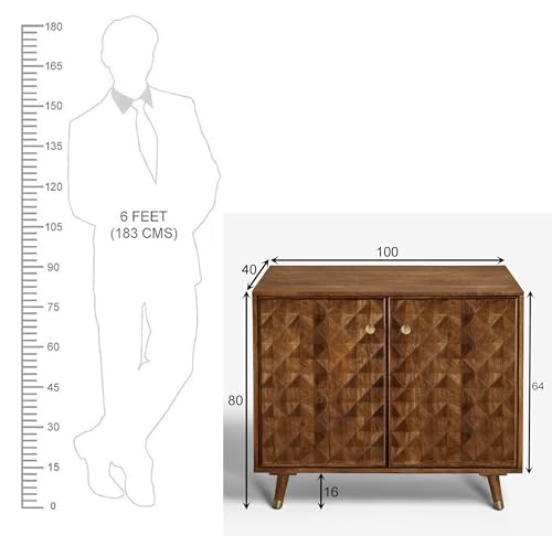 Image of The Attic Diamond Medium Sideboard Honey, Multipurpose Cabinet for Kitchen and Living Room Storage, Classy Sideboard, Solid Mango Wood, Honey Matte Finish