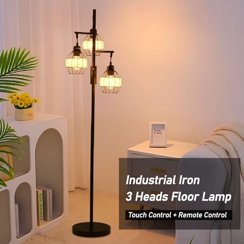Lámpara de pie industrial con base de madera maciza y diseño rústico 6