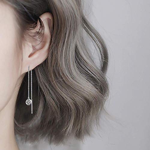 Women 925 Sterling Silver Brilliant Round Cut Cz Needle Threader Pull Through Dangle Earrings #TOP4
