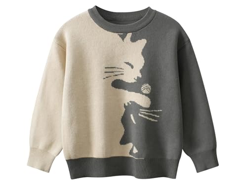 Azalquat Toddler Baby Boy Girl Knit Sweater Pullover Cotton Cartoon Sweatshirt (Khaki Cat, 7-8 Years)