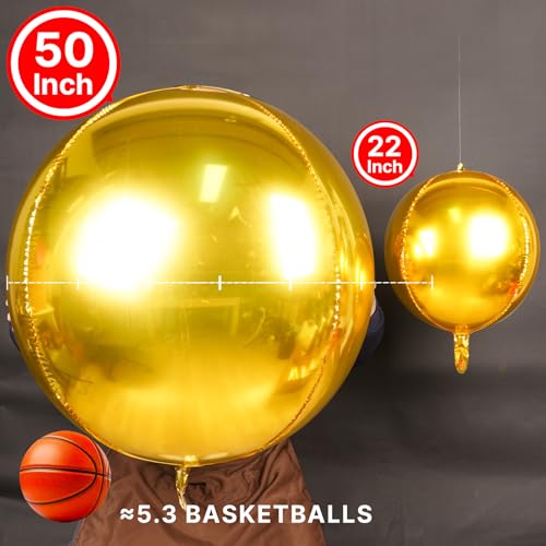 Image of PartyWoo Metallic Gold Foil Balloons 3pcs Large Round Giant Jumbo Balloons