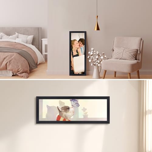 Image of Golden State Art, 8x24 Picture Frame, Black Solid Wood with Tempered Glass, 8 x 24 Frame for Horizontal or Vertical Gallery Wall, Large Size Poster Frames, 4 Pack