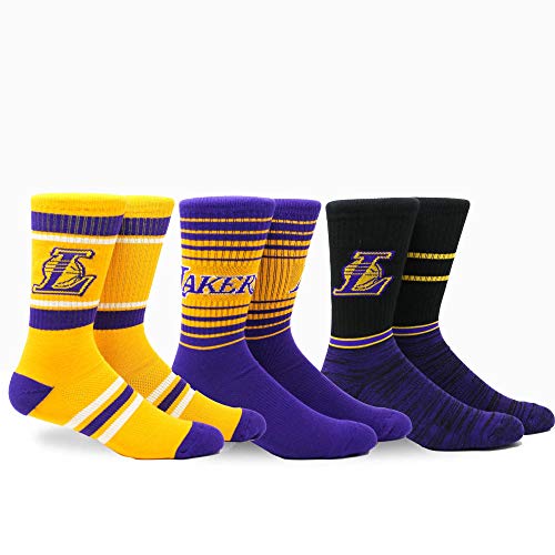 PKWY by Stance Unisex Team 3-Pack Socks (X-Large, Lakers)