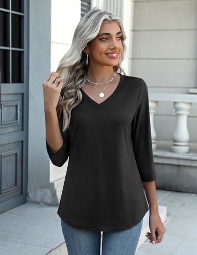 Image of Zeagoo Womens Blouse Casual 3 /4 Length Sleeve V Neck Basic T-Shirts Spring Summer Cute Tunic Tops Business Work Tees