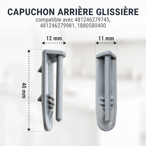 Lot de 2 butées de rail arrière de lave-vaisselle capuchons de rail terminal compatibles avec Bauknecht, Ikea, Whirlpool, Beko - Pièces de rechange pour lave-vaisselle - 1880580400 – vue 2