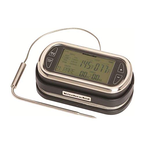 KitchenAid Portable Wireless Remote LED Digital Probe Thermometer with Timer for Oven, Grill and Smoker Use, 5-Inch, Black