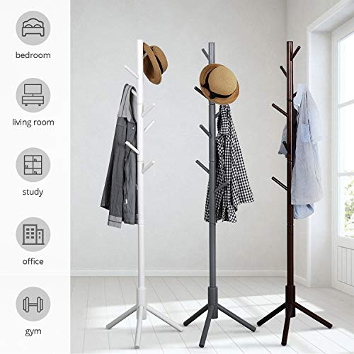 Vlush Sturdy Wooden Coat Rack Stand, Entryway Hall Tree Coat Tree With Solid Base For Hat,Clothes,Purse,Scarves,Handbags,Umbrella-(8 Hooks,Brown) #TOP3