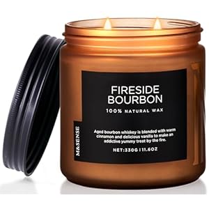 M&SENSE Fireside Bourbon Jar Candle, 11.6oz Clean Soy Wax Up to 70 Hours Burn Time Smoky Scent 2 Wick Cotton Fall Campfire Scented Candle for Home Decor Housewarming Gifts for Bathroom Office
