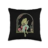 Cottagecore Aesthetic Frog Lover Cottagecore Aesthetic Frog Playing Banjo on Mushroom Cute Throw...