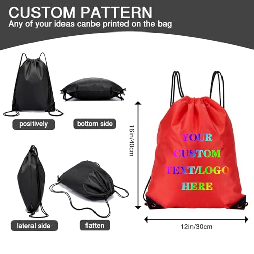 Custom Bags With Your Logo Set of 100 Custom Backpack Draw String Bags Pack Bulk for Travelling Swimming Gym Everyday Use (Red)