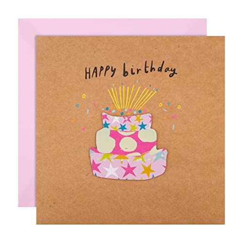 Hallmark Birthday Card Fun & Colourful Cake Design for Friend Kraft Pink