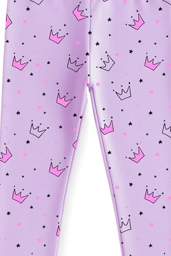 Image of Trampoline Girls Printed Leggings Pack of 3 | Cotton Lycra Stretchable Solid Leggings | Soft & Comfortable Slim Fit Bottoms for Kids - Purple, Pink & Black