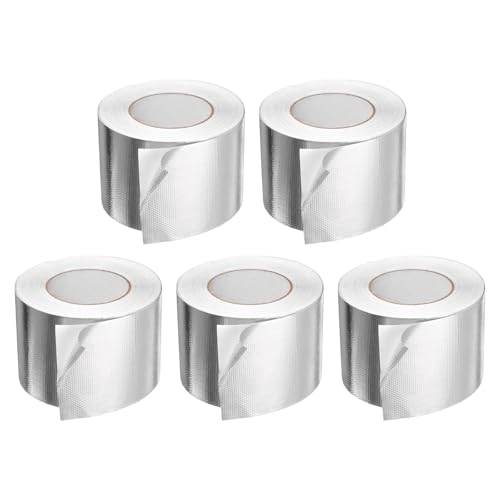 Image of HARFINGTON 5pcs Heat Shield Tape 3.94 inch x 164 Ft Waterproof Sunscreen Sound Insulation High-Temperature Resistance Silver Aluminum Tape Thickness for Automotive Repairs