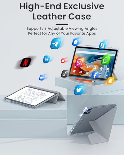 Image of 14 Inch Android 15 Tablet, 16GB RAM+256GB ROM, 1920x1200 FHD IPS Display, Widevine L1, 10000mAh Battery, 4G LTE, Wi-Fi & Bluetooth 5.0, Multi-Angle Stand Case & Stylus Pen,6ft Type-C Cable - Gray