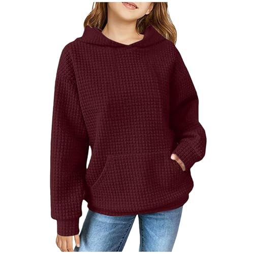 Cute Hoodies For Teen Girls Waffle Knit Hooded Long Sleeve Pullover Top Trendy Fall Fashion Sweatshirt Preppy Clothes2
