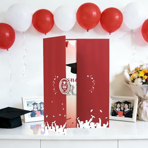 Image of Graduation Guest Book 2026-18 * 12in Congrats Grad Alternative Signature Board - Graduation Decorations Favor Supplies - Class of 2026 Graduation Gifts Keepsake (Red)