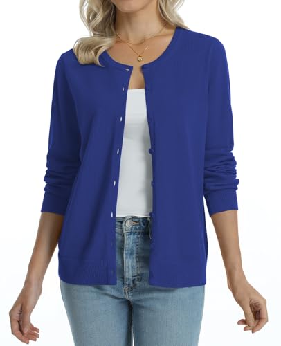 Image of QUALFORT Women's 100% Cotton Lightweight Cardigans Long Sleeve Knitted Button Down Sweater