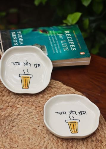 Image of WEAVING HOMES Chai or Tum Handmade Ceramic Dessert Plates, Size: 11 cm Microwave & Dishwahsher Safe (Set of 1)