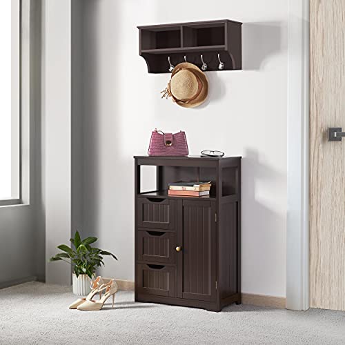 Yaheetech Wood Bathroom Floor Cabinet With 3 Drawers &1 Cupboard, Free Standing Storage Organizer Hallway Entryway Cabinet For Living Room Kitchen, Espresso #TOP3