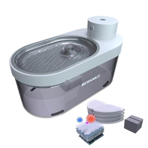 Beoankit 4L Fuente para Gatos y Perros Pequeños Inalambrica con Sensor Movimiento y Bateria Recargable,Bebedero Automático Fuente Acero de Agua Fria para Mascotas Sin Cable,con 4 Filtros