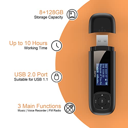 AGPTEK 8GB USB MP3 Player, Portable MP3 Music Player, USB Flash Drive with FM Radio, Voice Recorder, Supports up to 128GB, Black - Image 4