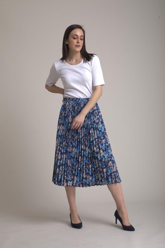 Image of FableStreet Women Skirt Casual & Festive | Elegant Flared Fit High Rise Knife Pleats All-Over Floral Print | Wrinkle-Resistant Woven Fabric for Summer & Outings