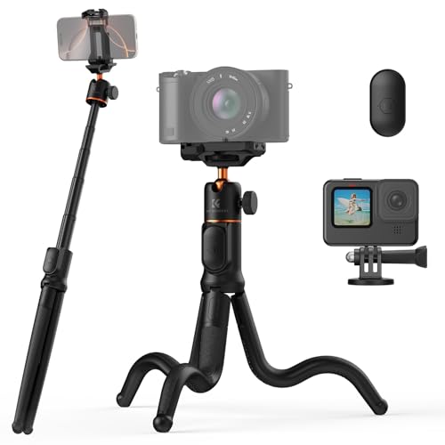 Handy Stativ,K&F CONCEPT Flexibles Stativ für Smartphone & Kamera,MS29 Einziehbarer Selfie Stick,Ministativ Halter mit Fernbedienung,Tripod mit Stativhalterung,Handystativ für iPhone/Sumsung