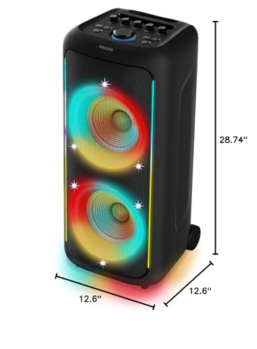 Image of Philips TAX5000 Bluetooth Party Speaker - 14 Hours Play Time, Bass+, Full-Speaker LIghtshow, Built-in Carry Handle and Wheels, 200W Max Power, Black