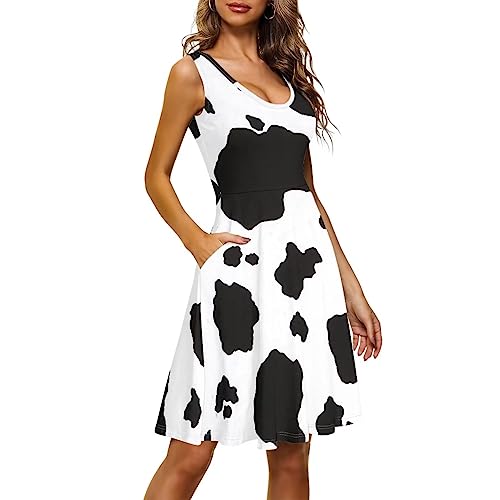 Image of Women's Casual Loose Sundress Midi Sleeveless Crewneck Dress Summer Beach Tank Dress with Pockets