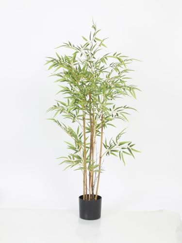 Image of Artificial Bamboo Plant with Pot, 120 cm (4 Ft) Tall, Realistic Faux Bamboo Tree for Home Decor, Indoor Decorative Plant for Living Room, Office, Bedroom & Reception
