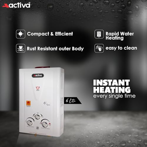 Image of ACTIVA 6 LTR Instant pure Copper LPG Gas Water Heater with Anti Rust Coating Geyser ISI Approved Saves Geyser from Corrosion by Water 1 year warranty (Aqua Ivory)