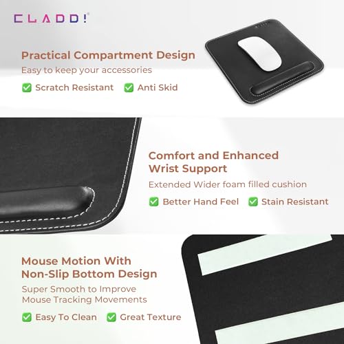 CLADD INTERNATIONAL Vegan Leather Mouse Pad Wrist Rest Ergonomic Mousepad Stitched Edge | Cushion Foam Support & Pain Relief | Suitable for Gaming... - Image 2
