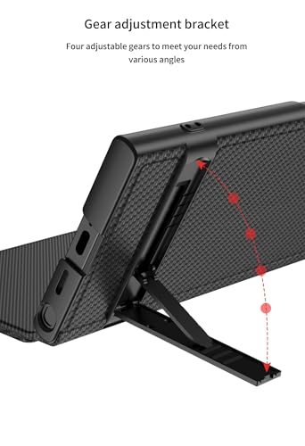 Image of Midkart Leather Flip Cover Compatible with Samsung Galaxy S23 Ultra with Card Holder Built-in Kickstand Inner Hard PC Full Body and Camera Protection Case, Fiber Black