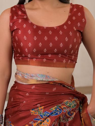 Image of SIRIL Women's Printed Silk Saree with Zari Border & Tassels